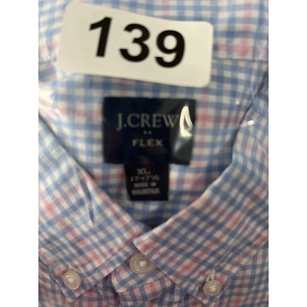 J. Crew Flex Gingham Short Sleeve‎ Button Down Shirt Mens XL Blue Pink Plaid
